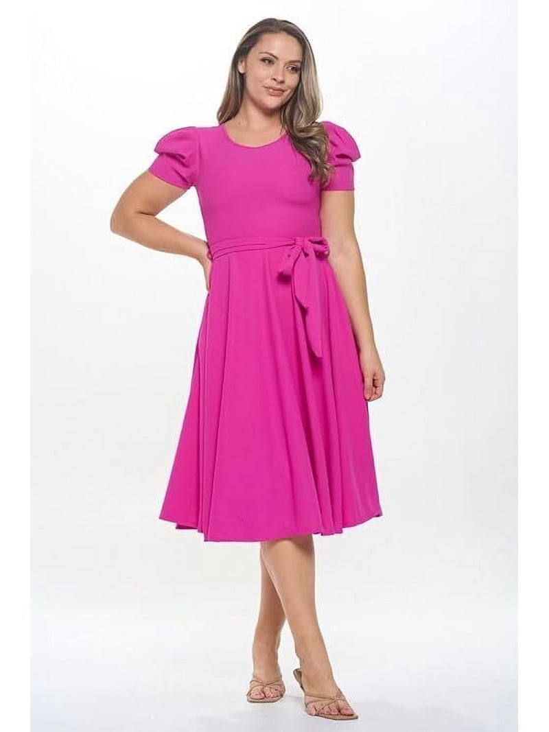 Magenta Large-X-large Size Women's Short Puff Sleeve Midi Solid Cocktail  Flare Tea Party, Formal and Casual Dresses - Walmart.com
