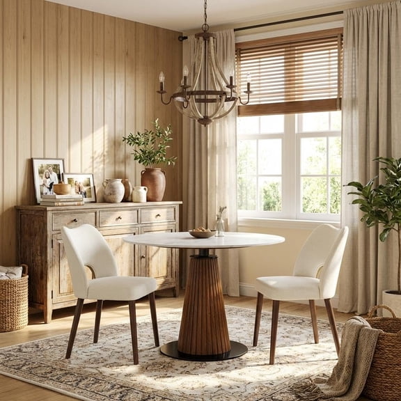 Wooden Dining Chair Set of 2, Modern Fabric Upholstered Dining Room Chairs Farmhouse Dining Room Chair with Hollow Back/Adjustable Foot Pegs for Dining Room, Living Room, White