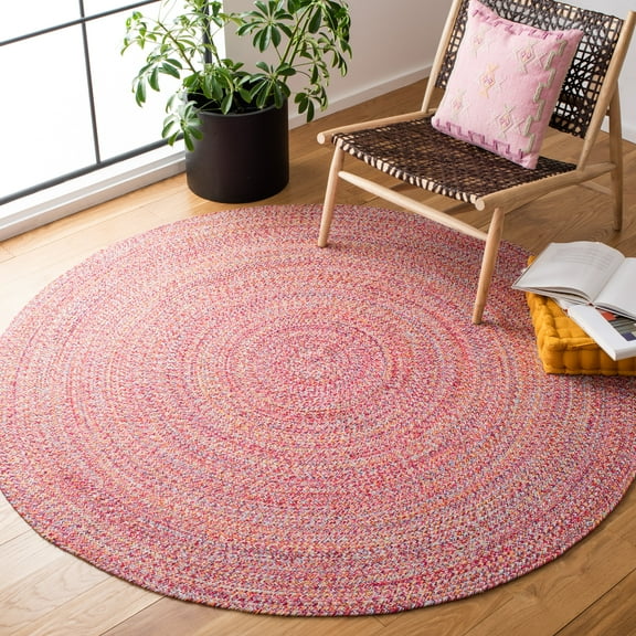 SAFAVIEH Braided Isidor Solid Cotton Reversible Area Rug, Pink/Yellow, 4' x 4' Round