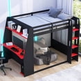 thumbnail image 3 of Mirightone Wood Full over Full Bunk Bed with Desk and Storage Shelves, Full Size Gaming Bunk Bed with LED Light & USB for Gamer - Black+Red, 3 of 7