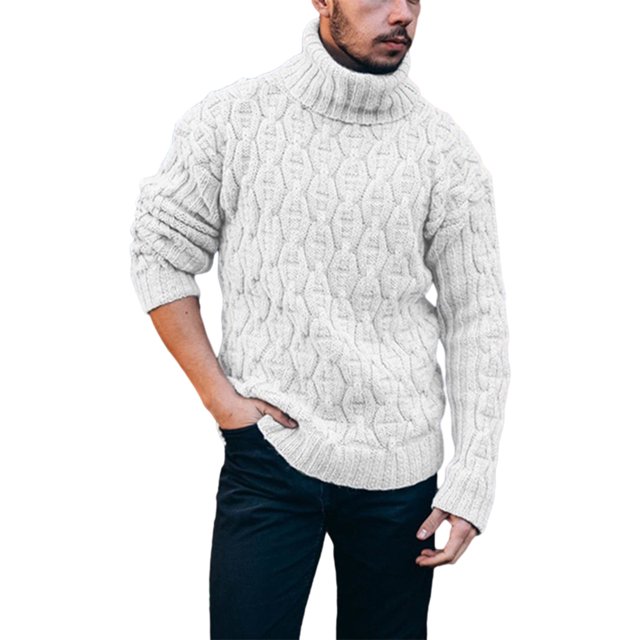 Sonducket Suéteres de lana gruesos cálidos y cómodos de invierno para hombres suéter acanalado de manga larga sólido Camisetas blanco