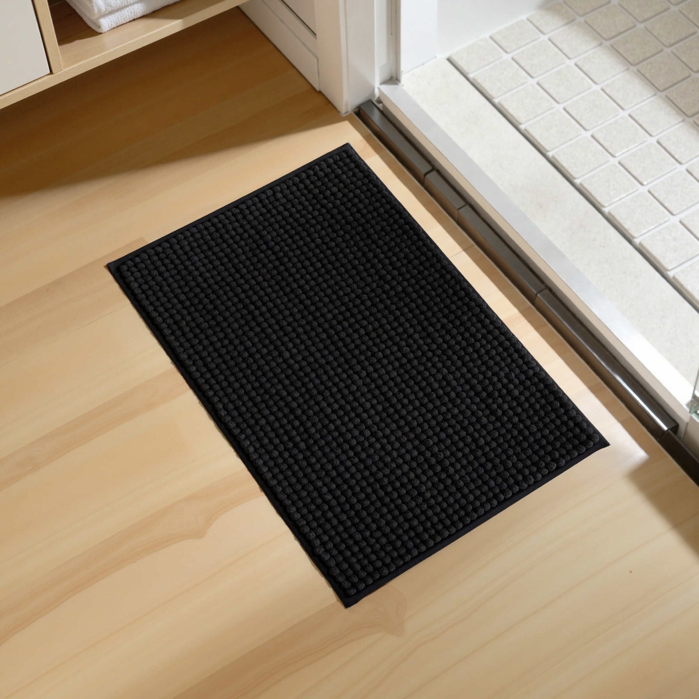 Subrtex Chenille Bathroom Rugs，Extra Soft and Non Slip Bath Mats，Thick Rubber Backing Washable Shower Rugs & Home Decor Accessories (Black,20"*32")