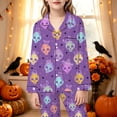 thumbnail image 2 of REDARER Kids Cartoon Skull Halloween 2 Piece Pajama Set Long Sleeve Button Down Sleep Outfit for Trick or Treat Holiday Nightwear,5-6 Years, 2 of 5