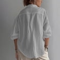thumbnail image 3 of Women's Casual Blouse Baeitkot Women's Solid Color Long Sleeve Button-Front Linen Shirt with Classic Collar Casual Blouse Gray L, 3 of 9