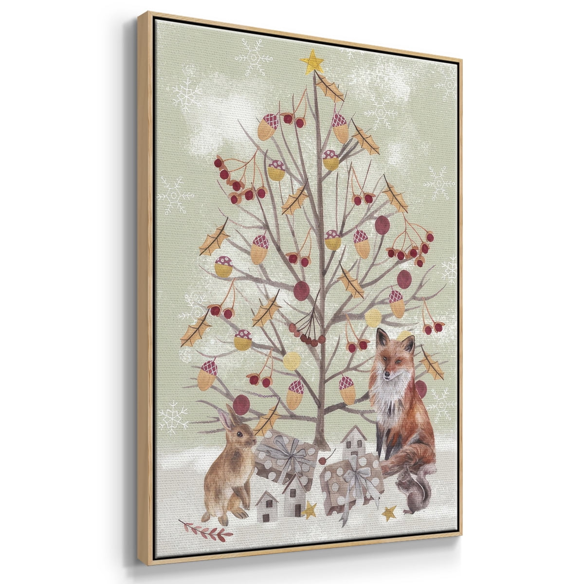 Christmas Time Collection B - Framed Gallery Wrapped Holiday Canvas - 17 x 25 - Natural Wood Frame