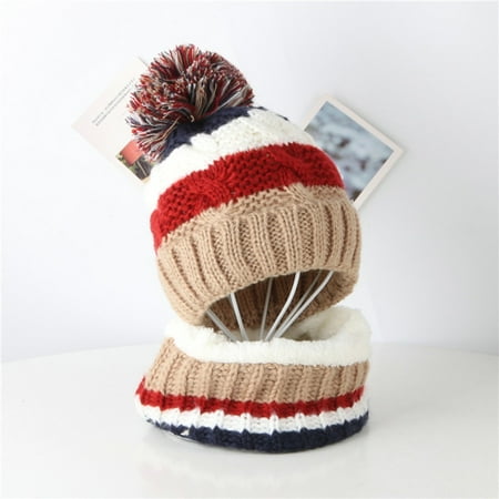 

〖TOTO〗Baby Care Toddler Girl&Boy Baby Splice Crochet Knit Hat Beanie Hairball Cap Scarf Set Suit