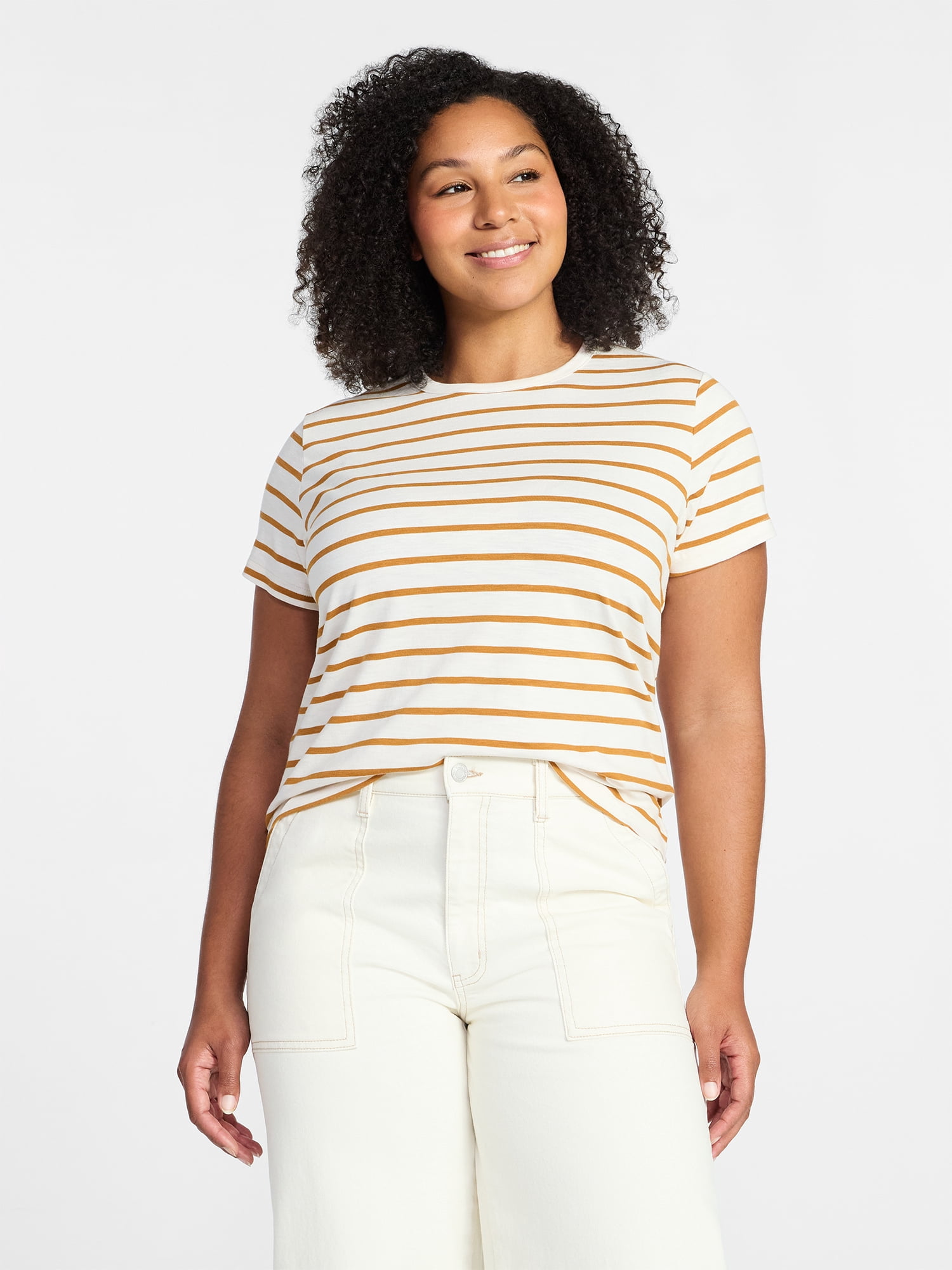 Time and Tru Women's Slub Crewneck Tee with Short Sleeves, Sizes XS-XXXL