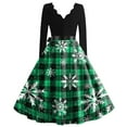 thumbnail image 3 of Women's Fashion Elegant Autumn and Winter Long Sleeve V-Neck Christmas Print Dress in Red XL for Holiday Parties and Casual Wear, Stylish Women's Seasonal Dress,Dark Green,M, 3 of 4