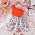 thumbnail image 4 of Dresses Kids Toddler Ruffles Sleeveless Floral Prints Ribbed Princess Dress Clothes Dress Girls Orange 12 Months-18 Months, 4 of 6