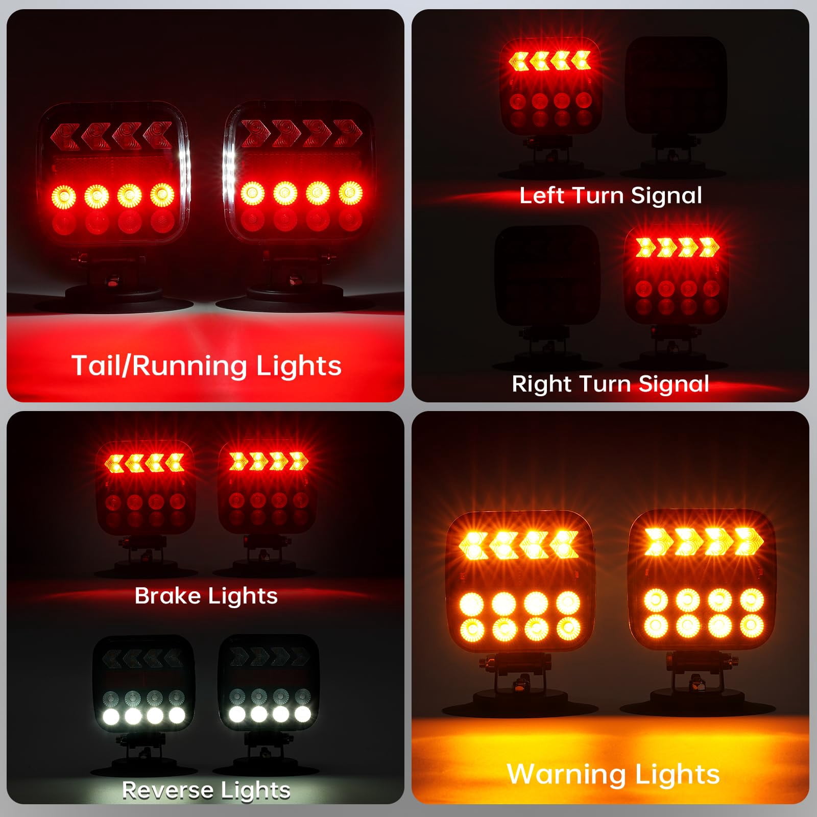 Wireless Trailer Lights Magnetic, LED Trailer Light Kit with 5 Modes & 2.4GHz Signal, Rechargeable Wireless Tow Tail Lights IP67 Waterproof for Trucks, RVs, Boats, Campers