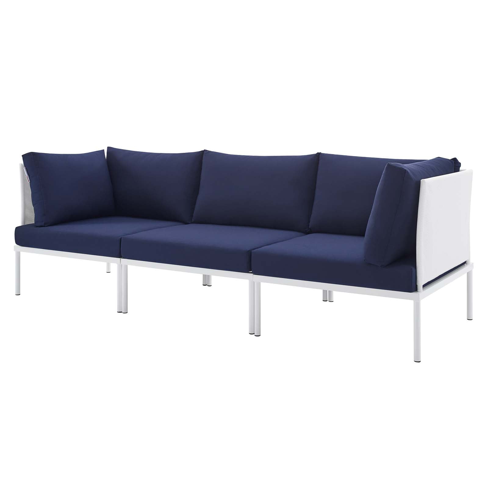 Harmony White Navy Aluminum Three-Seat Outdoor Sofa