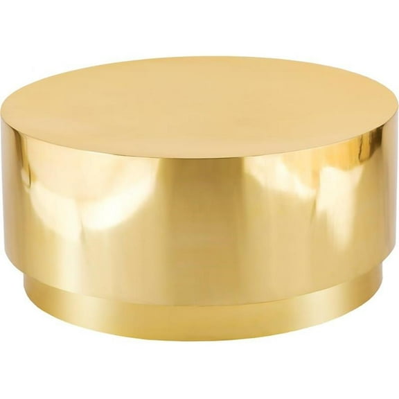 Pemberly Row Contemporary Gold Stainless Steel Drum Coffee Table
