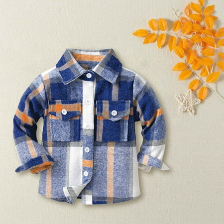 

Toddler Boys Girls Shirt Coat Jacket Plaid Long Sleeve Kids Turn Down Collar Button Tops Outwear For Girls Or Boys