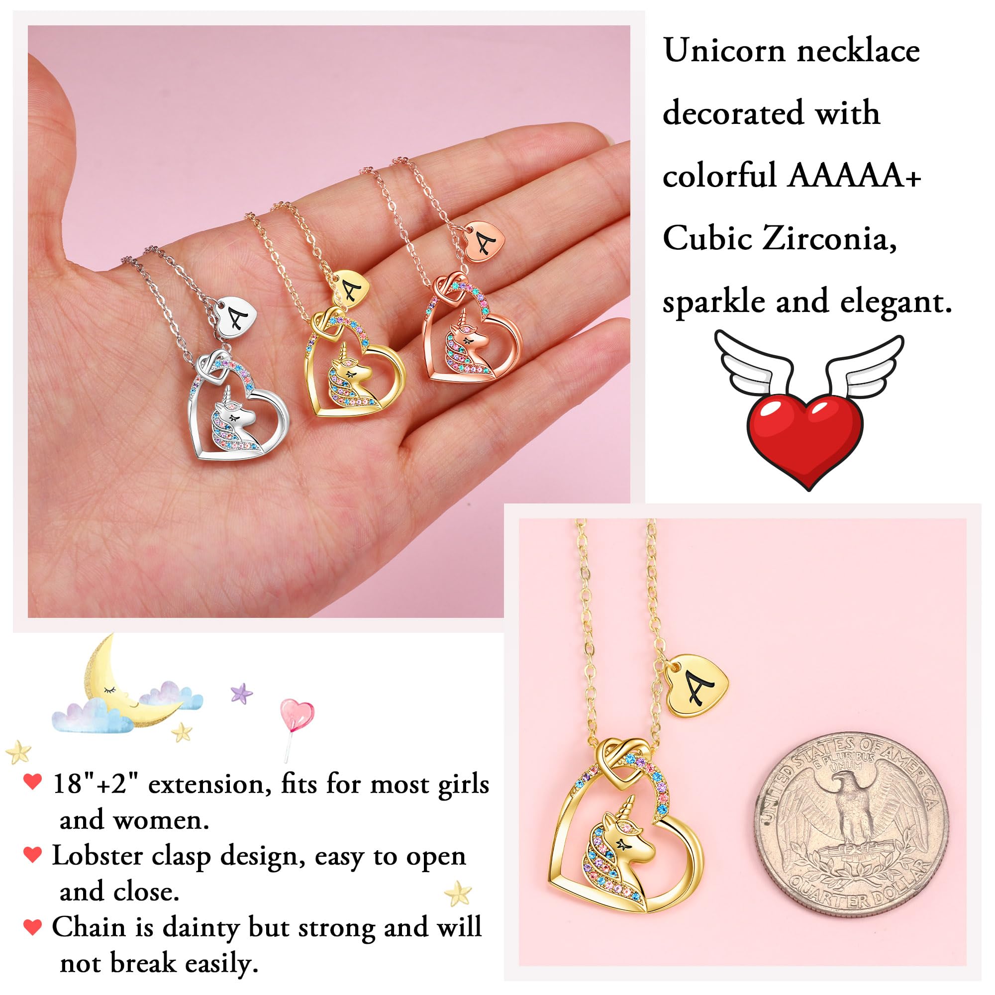 Turandoss 14K Gold Plated Unicorn Heart Initial Necklace photo 6