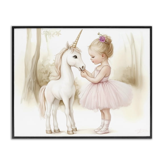 Stupell Industries Eclectic Girl & Unicorn Friendship Black Framed Giclee Art, 14 x 11, by Whimsical Wonders