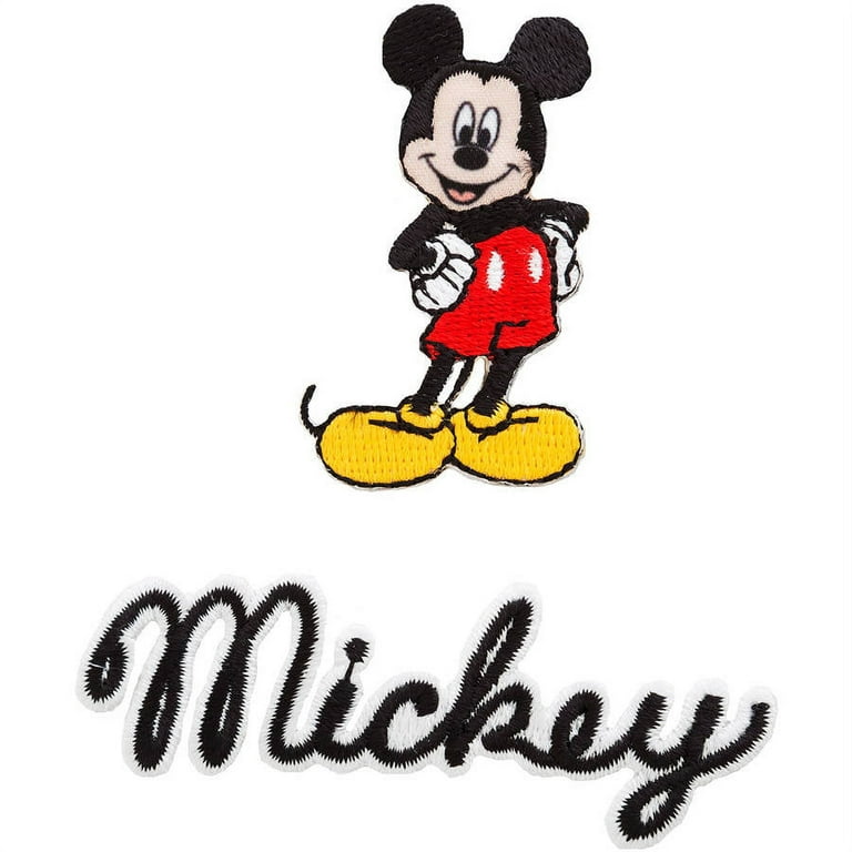 Simplicity Disney 2pc Mickey and Name in Script Iron-On Applique, Size: 2 x 1-1/4 and 7/8 x 3