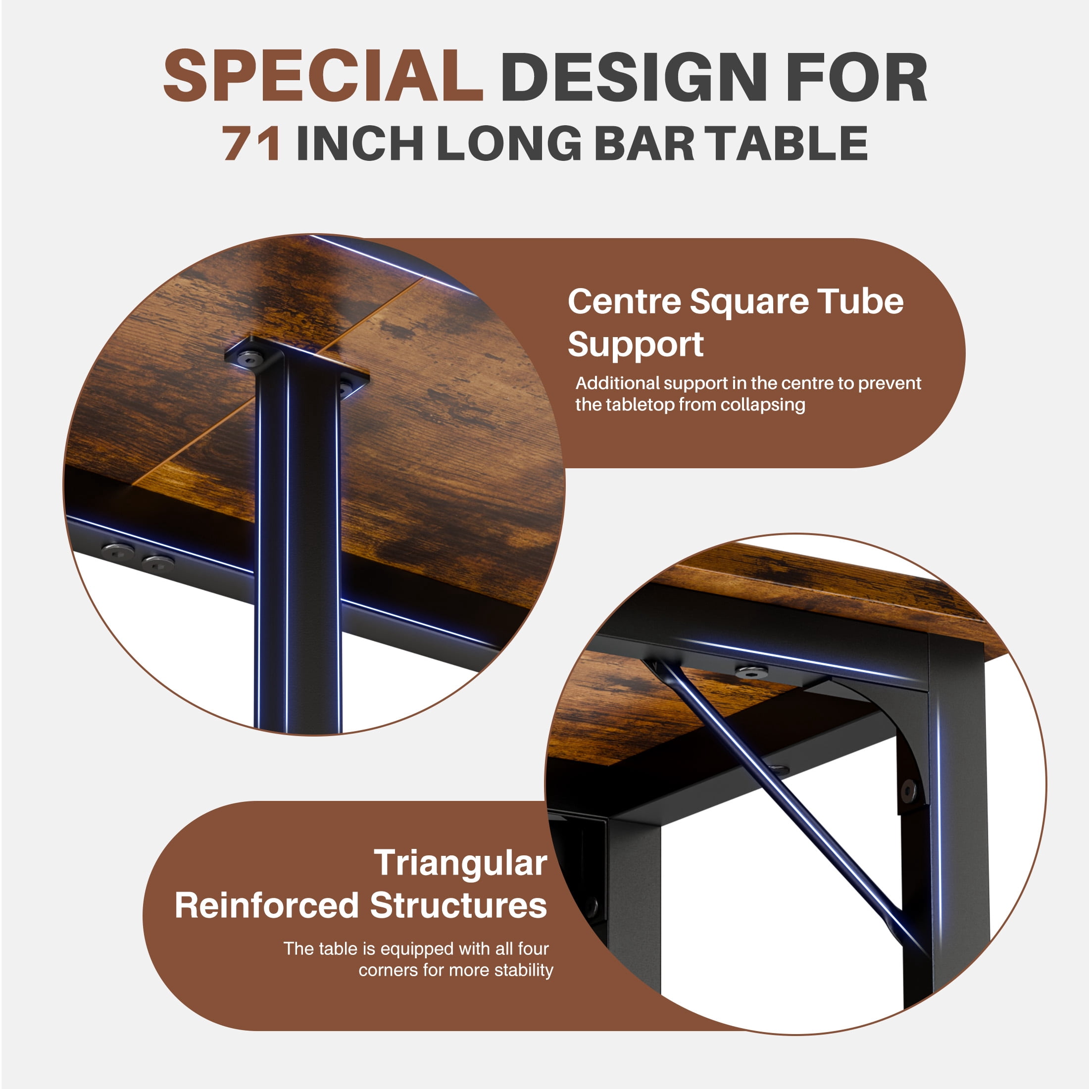 EDX 44 Inch Bar Table, Bar Height Pub Table, Counter Height Bar Table, Rectangular High Top Coffee&Dining Table, for household, Rust