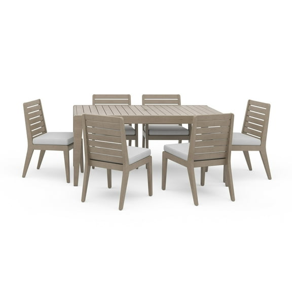Homestyles Sustain Wood Outdoor Dining Table and Six Chairs in Gray