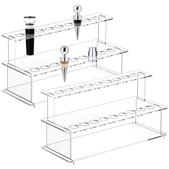 2-Tier 18-Hole Acrylic Wine Cork Holder Wine Bottle Stopper Stands Clear 24x10x12cm