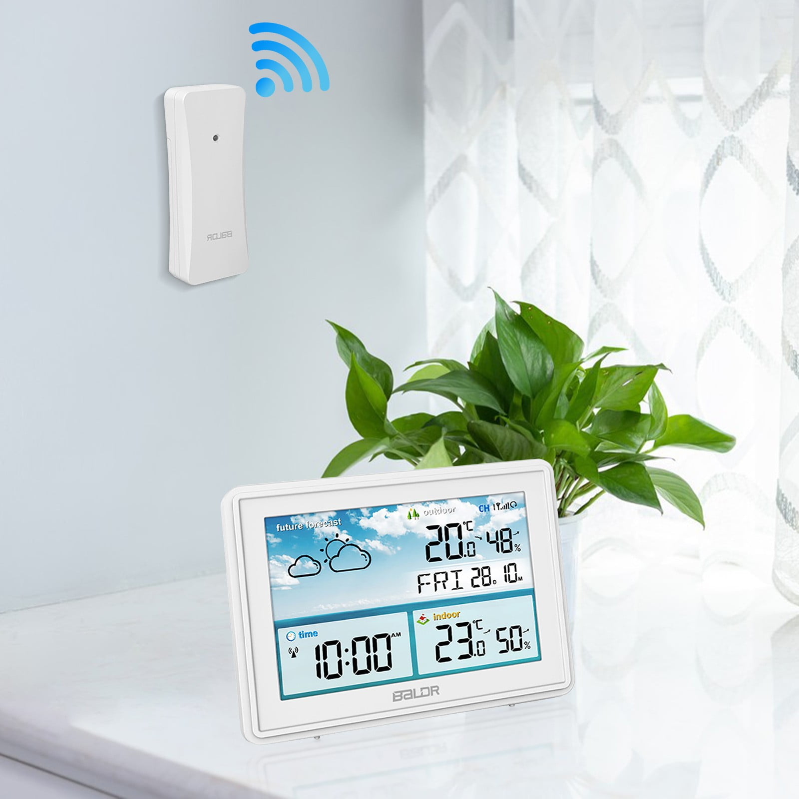 COM1950s A Multifunctional Digital Weather Clock That Can Monitor Weather, Temperature, Humidity, Time Alerts, Calendar, and Weather Conditions At Any Time
