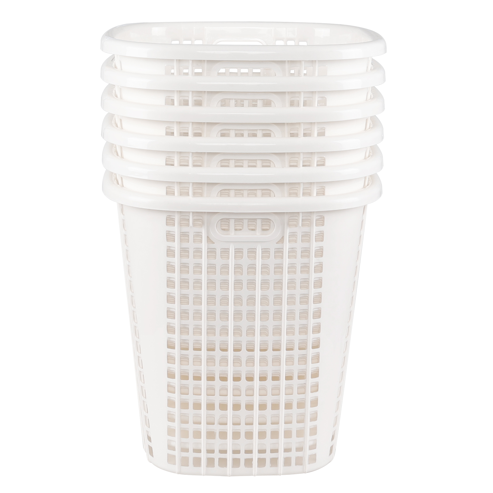 Minekkyes Set of 6 Plastic Round Laundry Baskets Hampers, Large Laundry Basket Tall Clothes Hamper (White)