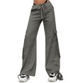 thumbnail image 1 of Gibobby Pantalones tipo cargo para mujer 2023 Pantalones cargo Mujer Ropa holgada de ajuste relajado Pantalones negros Cintura alta Cremallera Cintura delgada(Gris,CH), 1 of 5