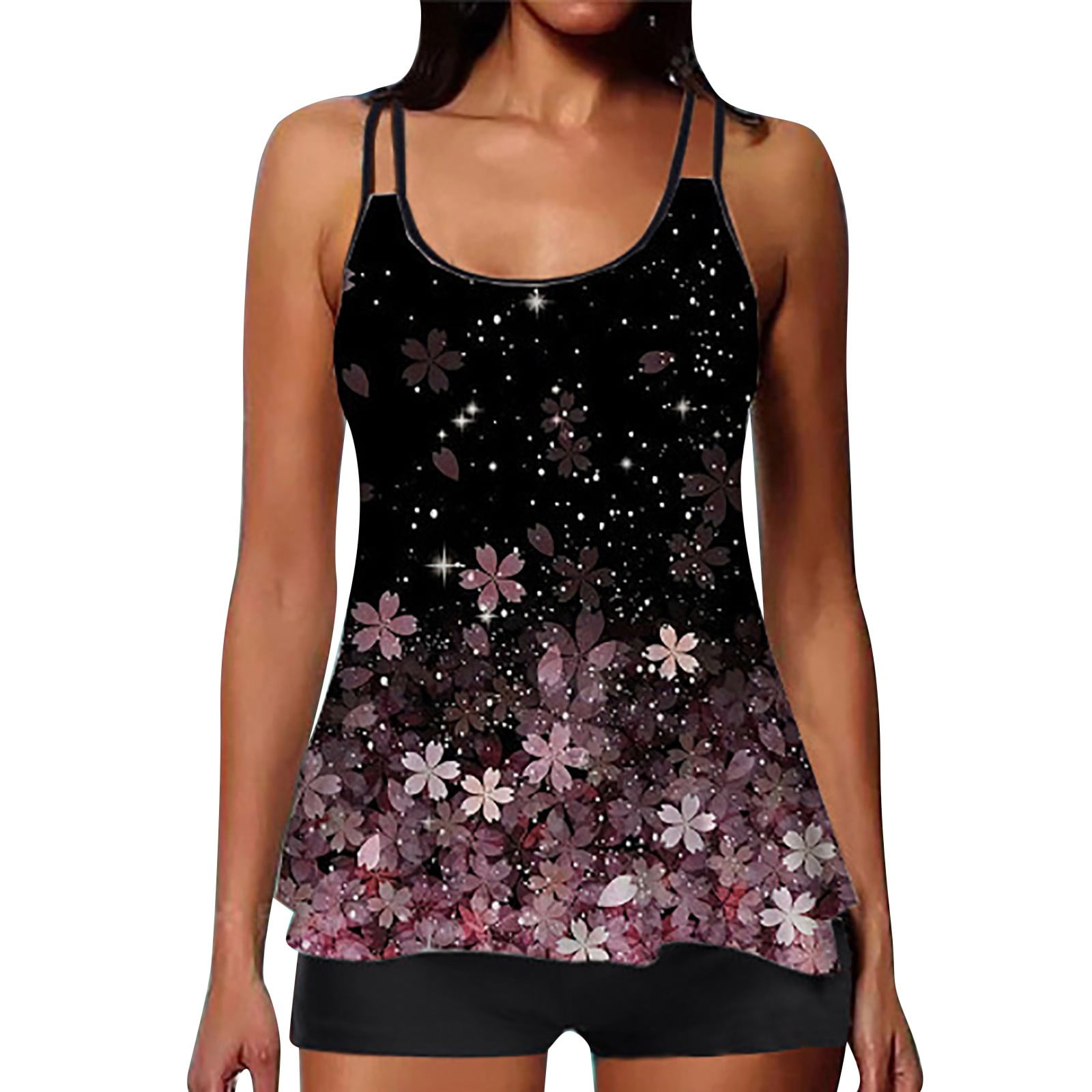 Youmylove Women Swimwears Printed Strap U Neck Plus Size Boho Tankinis