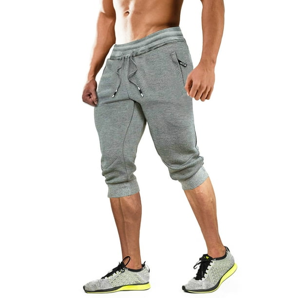 OmicGot Men's Shorts 3/4 Jogger Capri Long Shorts Running Cotton Below Knee  Pants with Pockets 