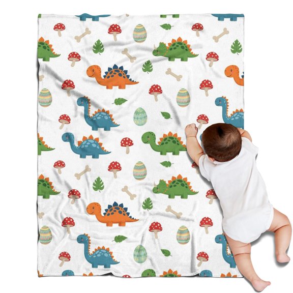 Colorful Dinosaurs Mushrooms Pattern Blanket,Comfortable Soft Lamb Wool Throw Blanket,All Season,Warm Lightweight Blankets for Sofa Bed Couch Living Room Chair,30"x40"