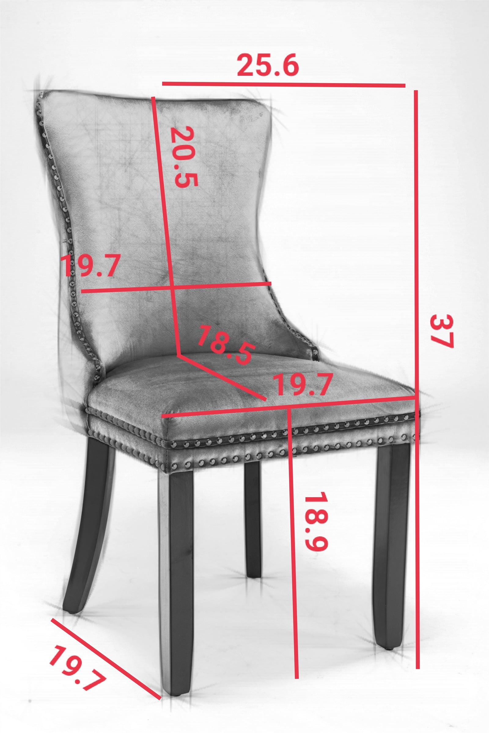 PORKISS Upholstered Dining Chairs Set of 2, Armless Side Chairs with Backstitching Nailhead Trim and Solid Wood Legs, Modern Velvet High Back Chairs, Blue