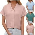 thumbnail image 2 of VERUGU Womens Casual Cap Sleeve Dressy Tops Pleated V-Neck Business Work Blouses Solid Short Sleeve T Shirts Summer Trendy Loose Tees for Leggings Green M, 2 of 6