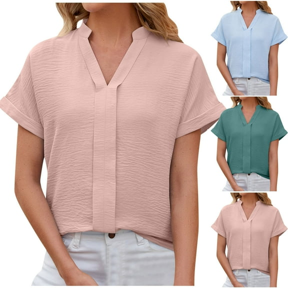 Fesfesfes Tshirts Shirts for Women Graphic Fashion Casual Women's Solid Short Sleeve V-neck T-shrit Top Blouse Short Sleeve T Shirts for Women S(US:4)