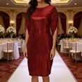 thumbnail image 1 of TaTaai Womens Round Neck Glossy Panel Chiffon Dress Short Sleeve Sheer Insert Midi Length Casual Summer Elegant Dress Gift, 1 of 7