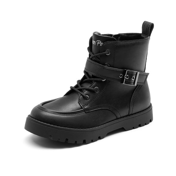 DREAM PAIRS Boys Girls Ankle Boots Lace-up with Buckle Strap Combat boot for Toddler/Little Kid/Big Kids