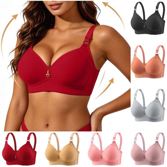 DDAPJ pyju Womens Wireless Push Up Bras No Underwire T-Shirt Bra Seamless Full Coverage Bras Hide Back Fat Smoothing Everyday Bra Hot Pink 100BC