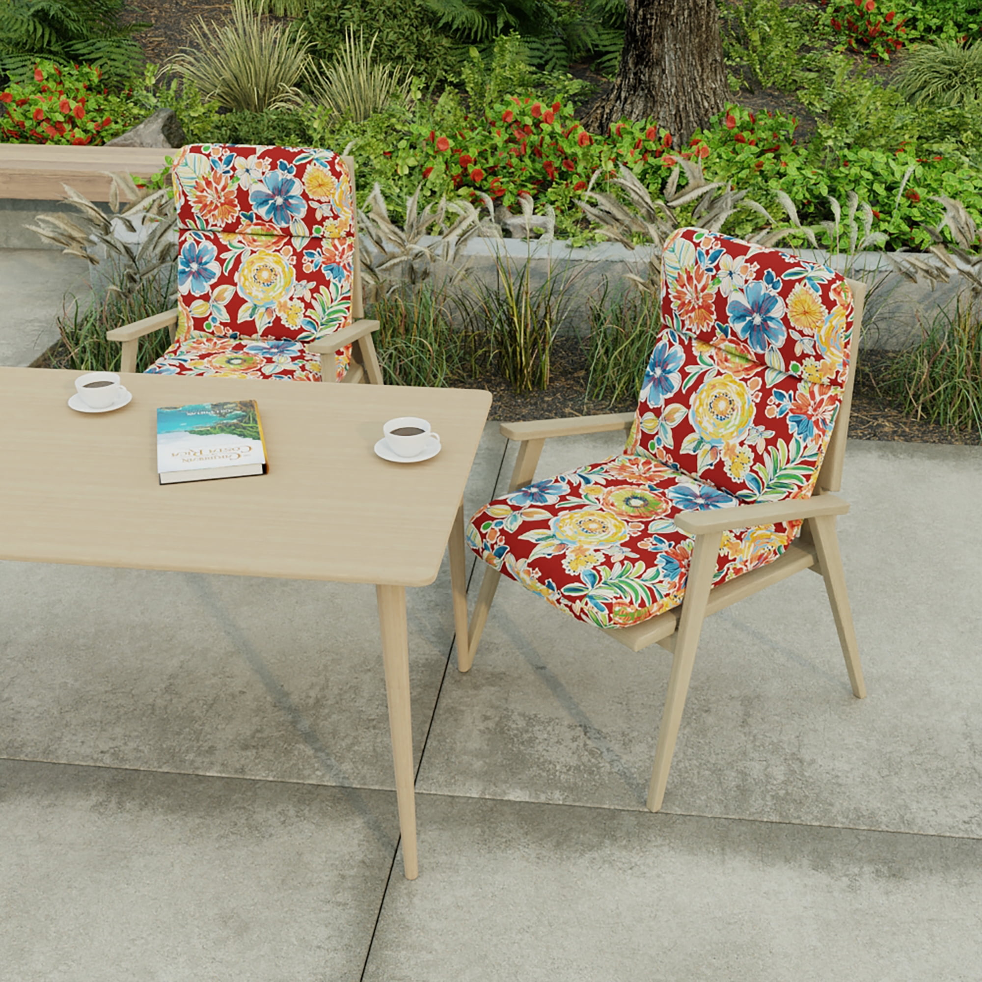 Jordan Manufacturing 45" x 22" Colsen Berry Red Floral Rectangular Outdoor Chair Cushion with Ties and Hanger Loop