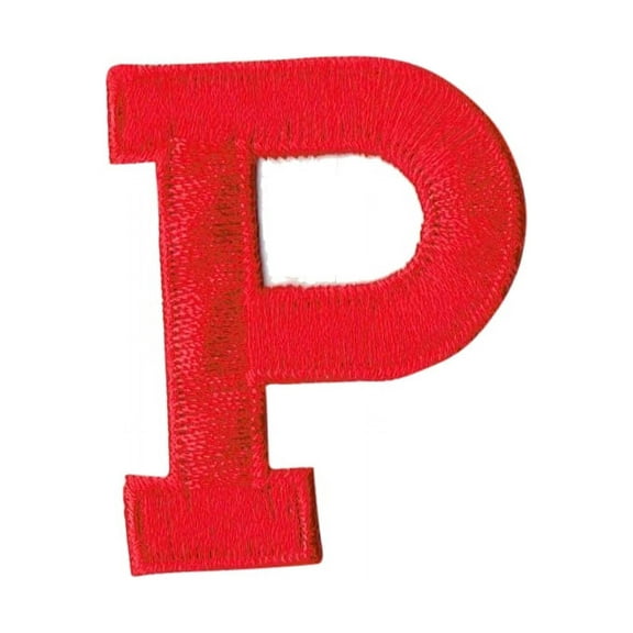 Alphabet Letter - P - Color Red - 2" Block Style - Iron On Embroidered Applique Patch