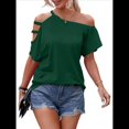thumbnail image 3 of Camiseta de Mujer con Hombros Descubiertos, Corta, Escote Asimétrico y Aberturas Verde XXL, 3 of 8