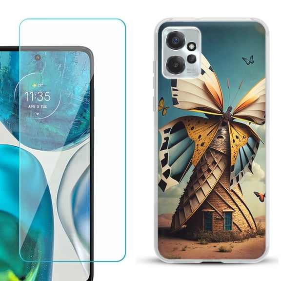 OneToughShield ® for Motorola Moto G Power 5G 2023 Shockproof Fashion Phone Case, with Tempered Glass Screen Protector - Butterfly Windmills