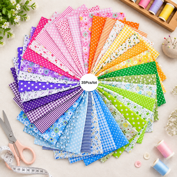 35 Pcs Cotton Fabric Squares Bundle, 9.8 x 9.8 Inch Pre Cut Quilting Fabric, Multicolor Floral & Plaid Printed Cotton Cloth for Patchwork, Sewing, DIY Crafts and Scrapbooking