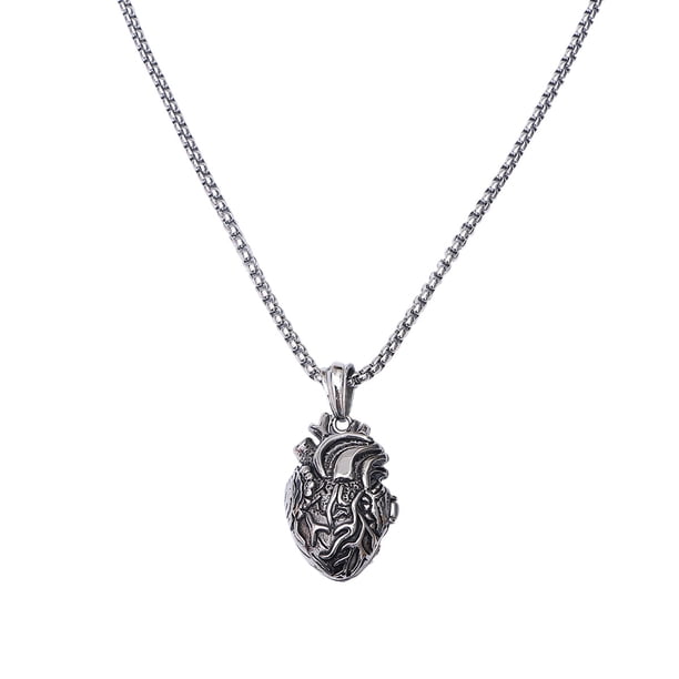 EeaseMX Collar de acero de titanio para hombre, colgante de corazón a la moda, con forma de órgano humano, joyería para adultos (plata 1168, tamaño grande, cadena cuadrada de 4 x 60 cm)
