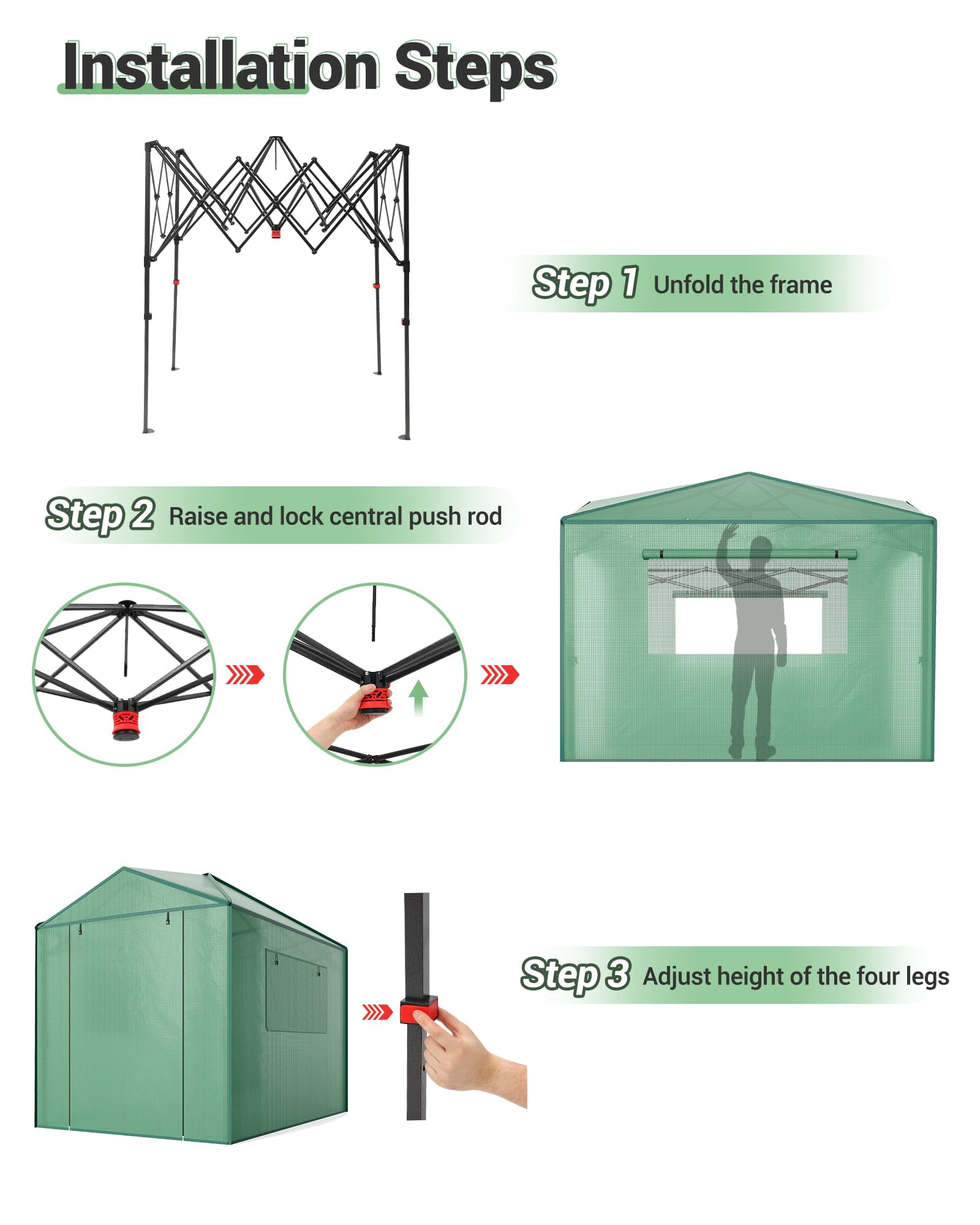 Instant Pop-up Greenhouse, Portable Indoor Outdoor Plant Gardening Green House, Roll-Up Zipper Doors and Side Windows, Walk in 8x12 ft, PE Cover, Green/Clear
