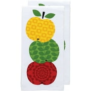 2-Pack Apple Stack Print Dual Sided Woven Weave Cotton Kitchen Dish Towel, White, 2 Count