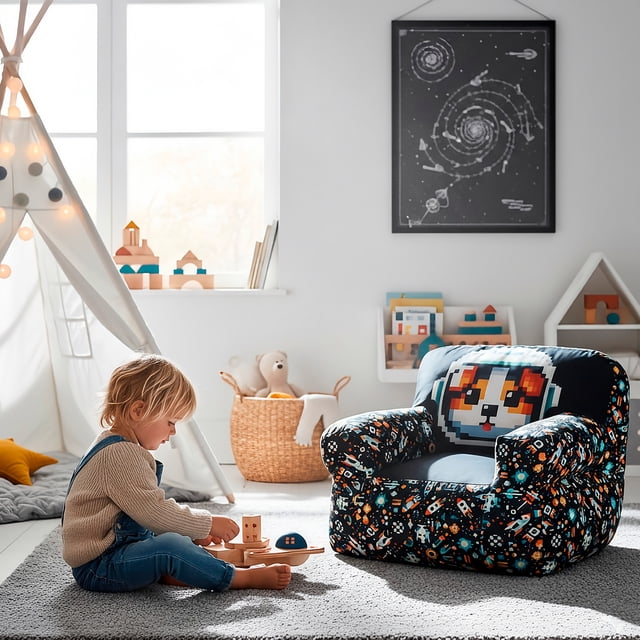 Puff Sillón Infantil Niños Niñas Cuarto Juegos Relleno Negro-Perro