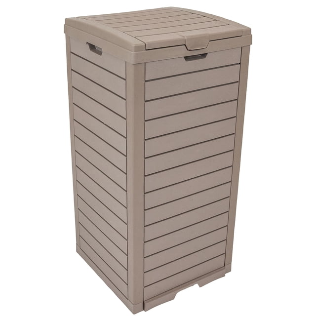 Sunnydaze Outdoor Trash Can - Polypropylene Resin - Light Gray - 39 Gallons