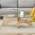 thumbnail image 2 of Noble House 41.3" Oval Glass Coffee Table,Fan-Shaped Bracket & Storage Layer,Natural Wood, 2 of 10