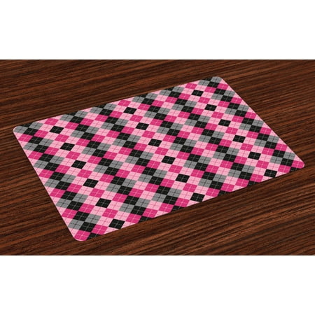 

Abstract Placemats Set of 4 Argyle Motif with Diamonds and Lozenges Infinite Symmetric Stripes Image Washable Fabric Place Mats for Dining Room Kitchen Table Decor Baby Pink Black Grey by Ambesonne