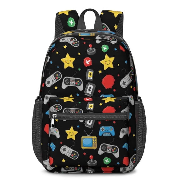 Game Controller Black Pattern 17" School Backpacks for Teens,Waterproof Oxford Fabric,S-Shape Padded Straps for School,Travel,Hiking,Camping