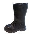 thumbnail image 5 of Wide Calf Boots for Girls Platform Lug Sole Round Toe Vintage Leather Zip up Mid Calf Long Booties Kids Casual Knee High Boots 12.5 Little Kid Black, 5 of 6