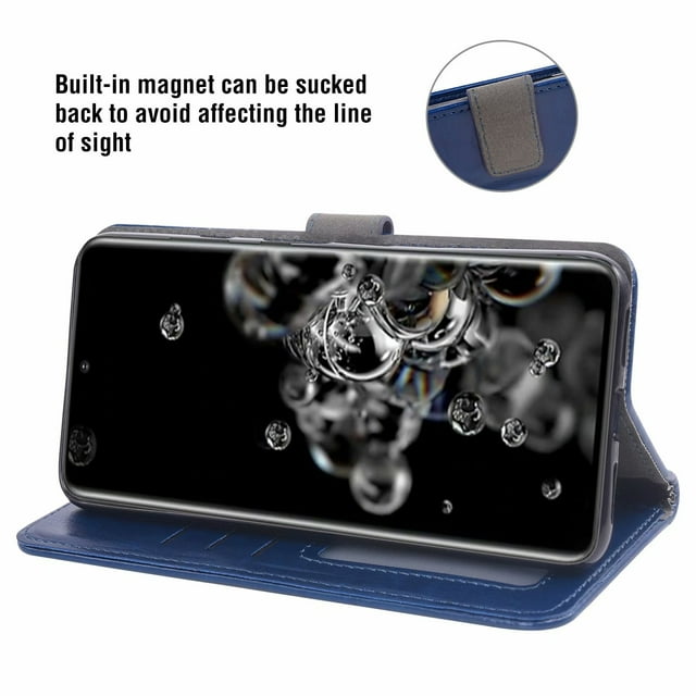Mobile Phone Cover for Samsung S20 Ultra, Cover Premium Pu Leather Tpu Flip Cover Magnetic Closure Card Compartment Stand Function Wallet with Lanyard Protective Cover